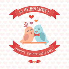 Happy Valentine's card. Ribbon. Birds. vector