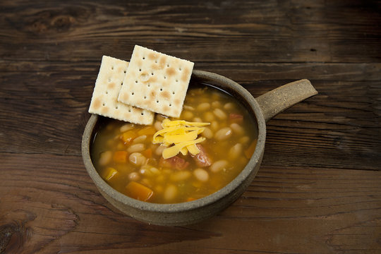 Soup and cracers.