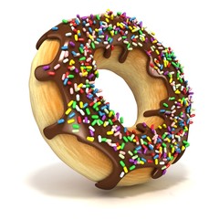 Chocolate donut with sprinkles. Isolated on a white background