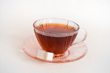 Black tea in glass cup.