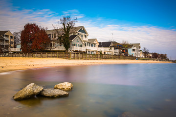 Waterfront houses and rocks in the Chesapeake Bay, North Beach,