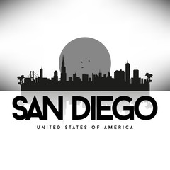 San Diego USA Skyline Silhouette Black vector - obrazy, fototapety, plakaty