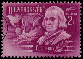 Stamp printed by Hungary, shows Columbus