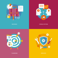 Flat design concepts business, consultation, planning, services.