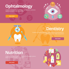 Flat design concepts for ophtalmology, dentistry, nutrition.