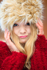 woman in winter clothing fur cap