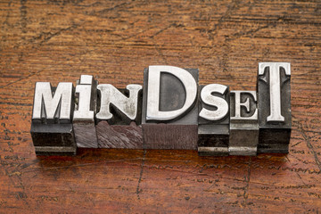 mindset word in metal type