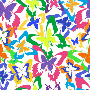 Background seamless pattern with colorful butterflies