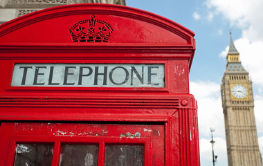 Red telephone box and Big Ben, London