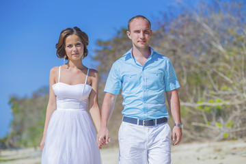 Loving Wedding Couple on Ocean Coastline.