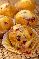 Freshly baked Cranberry muffins. Selective focus.