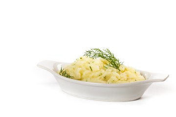 Mashed potato with dill. Selective focus.