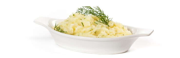 Mashed potato with dill. Selective focus.