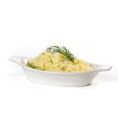 Mashed potato with dill. Selective focus.