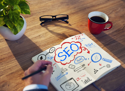 Working Notepad SEO Searh Engine Optimization Searching Concept