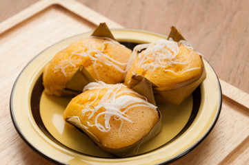 Dessert Thai sweet sugar palm cake with coconut