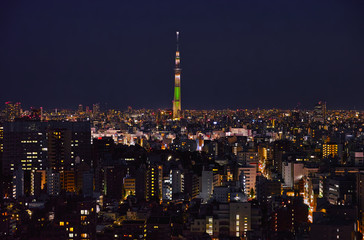 Naklejka premium Nocny widok na Tokio
