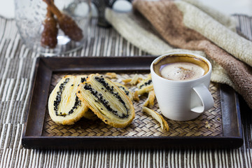 Cup of espresso coffee and Butterfly Pie
