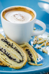 Cup of espresso coffee and Butterfly Pie