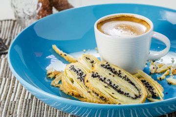 Cup of espresso coffee and Butterfly Pie