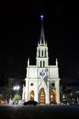 Fototapeta na wymiar Christian church in Bangkok, Thailand. Night view