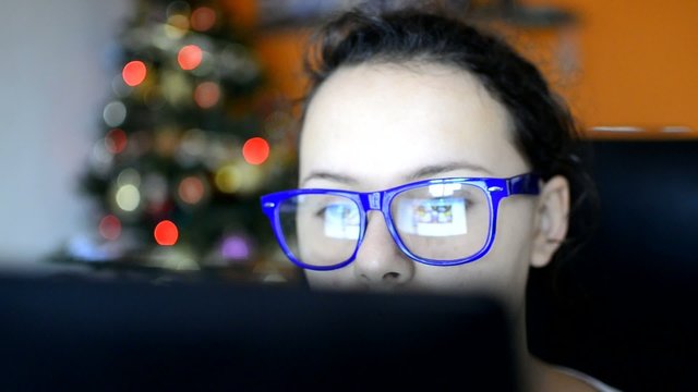 Girl using laptop, computer