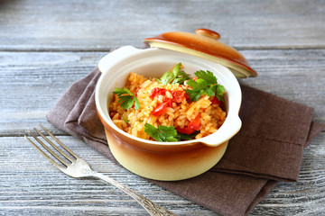 Delicious rice with parsley and tomatoes