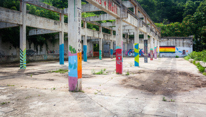 Graffiti on the ruins of an old building in Glen Rock, Pennsylva