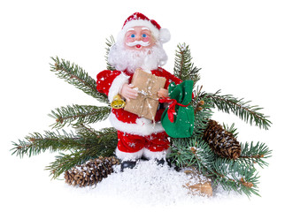 Santa Claus and tree on a white background