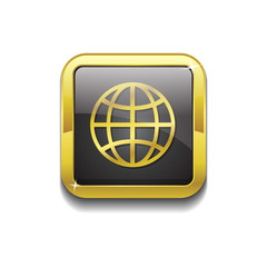 Globe Sign Gold Vector Icon Button