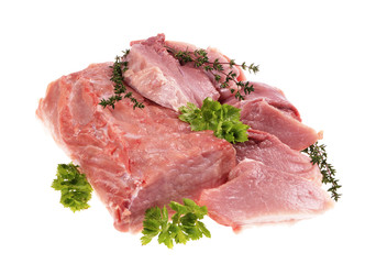 Raw pork with  fresh spices close-up..