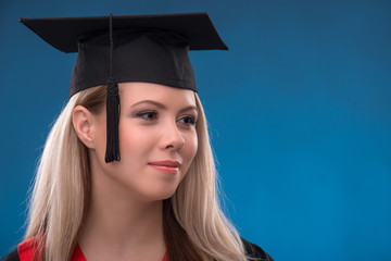 Student girl on blue background