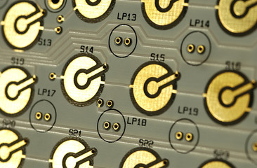 closeup of computer circuit-board gold contact points