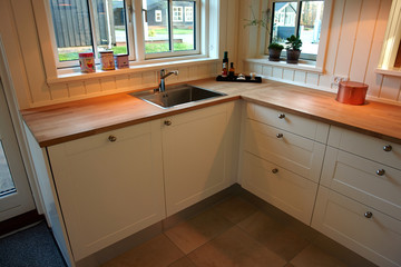 Modern trendy design white wooden kitchen