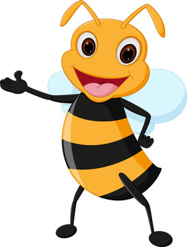 Happy bee cartoon presenting
