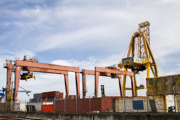 Fototapeta na wymiar View of cargo container docks located in Lisbon, Portugal.