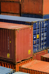 View of cargo container docks located in Lisbon, Portugal.