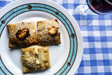 Greek Cuisine. Fresh Cheese and Spinach Pies, Kalitsounia