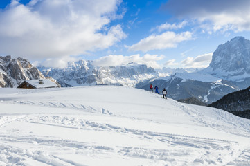 Fototapeta na wymiar Panoramic view of the Paso Pordoi in the Dolomites