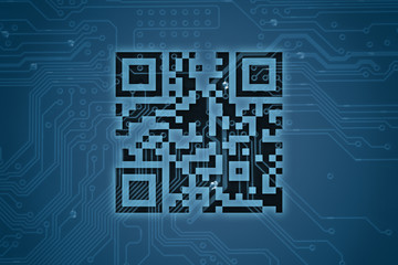 QR code on digital background.