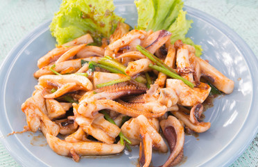 Many of grilled squid in thai market