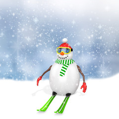 3d cute snowman with skis