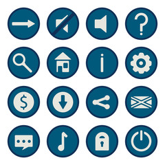 Blue flat vector game icons set