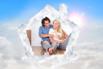 Composite image of lovely couple toasting