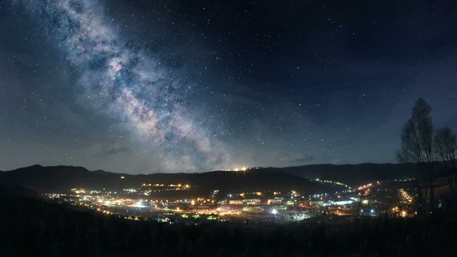 Milky Way over mountain town