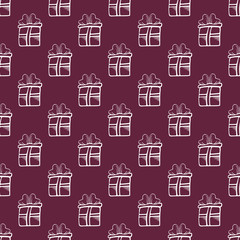 Seamless vector gift Pattern on burgundy color background