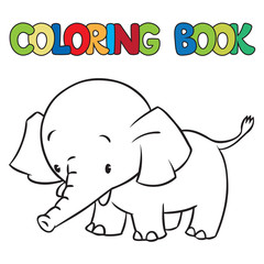 Coloring book of little funny elephant or jumbo