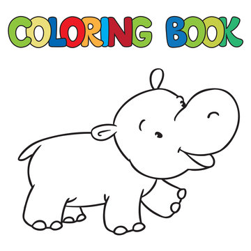 Coloring book of little funny hippo