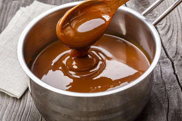 liquid caramel in a saucepan
