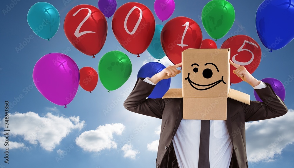 Poster Composite image of anonymous businessman pointing to box